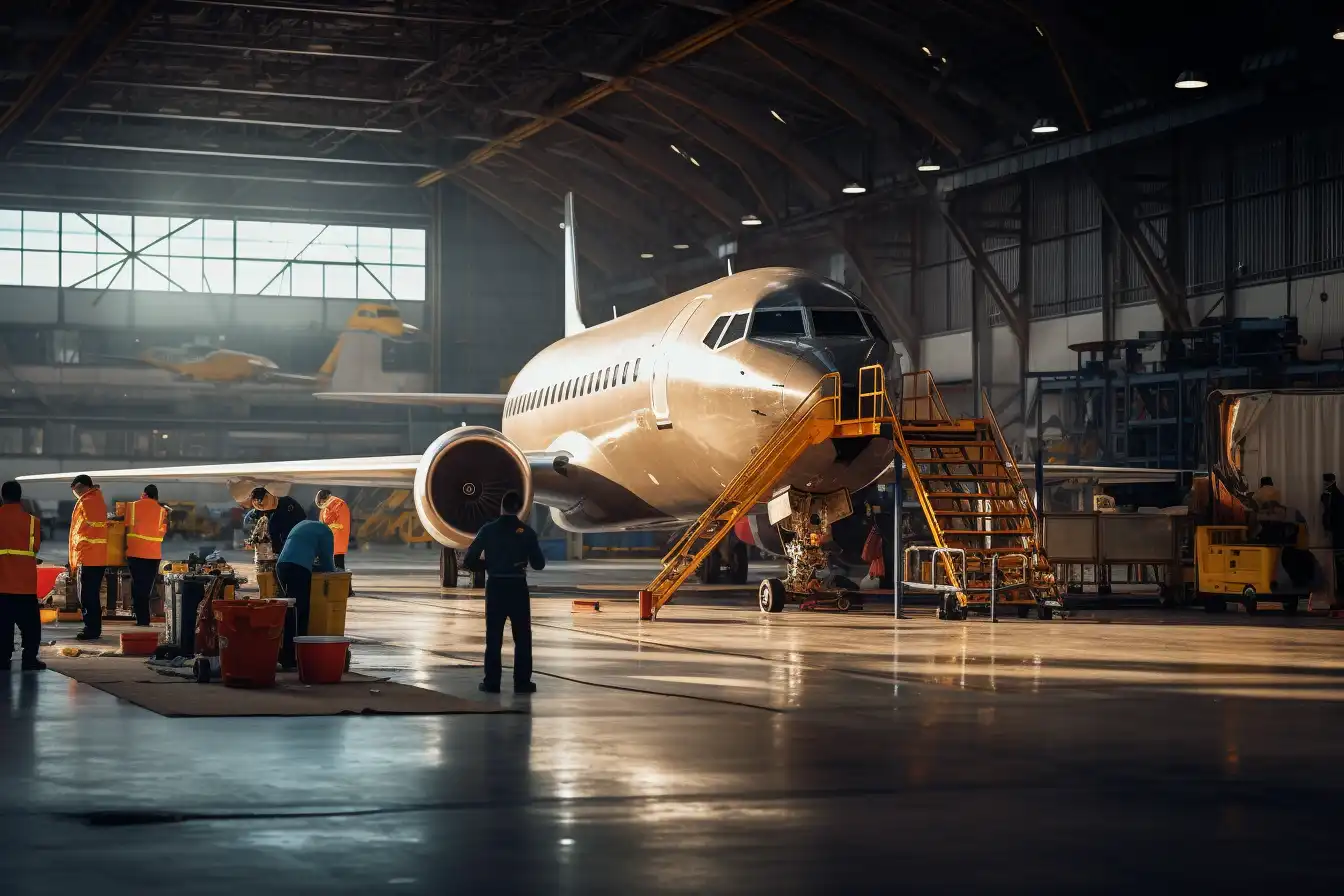 Large Plane Resting in a Hangar