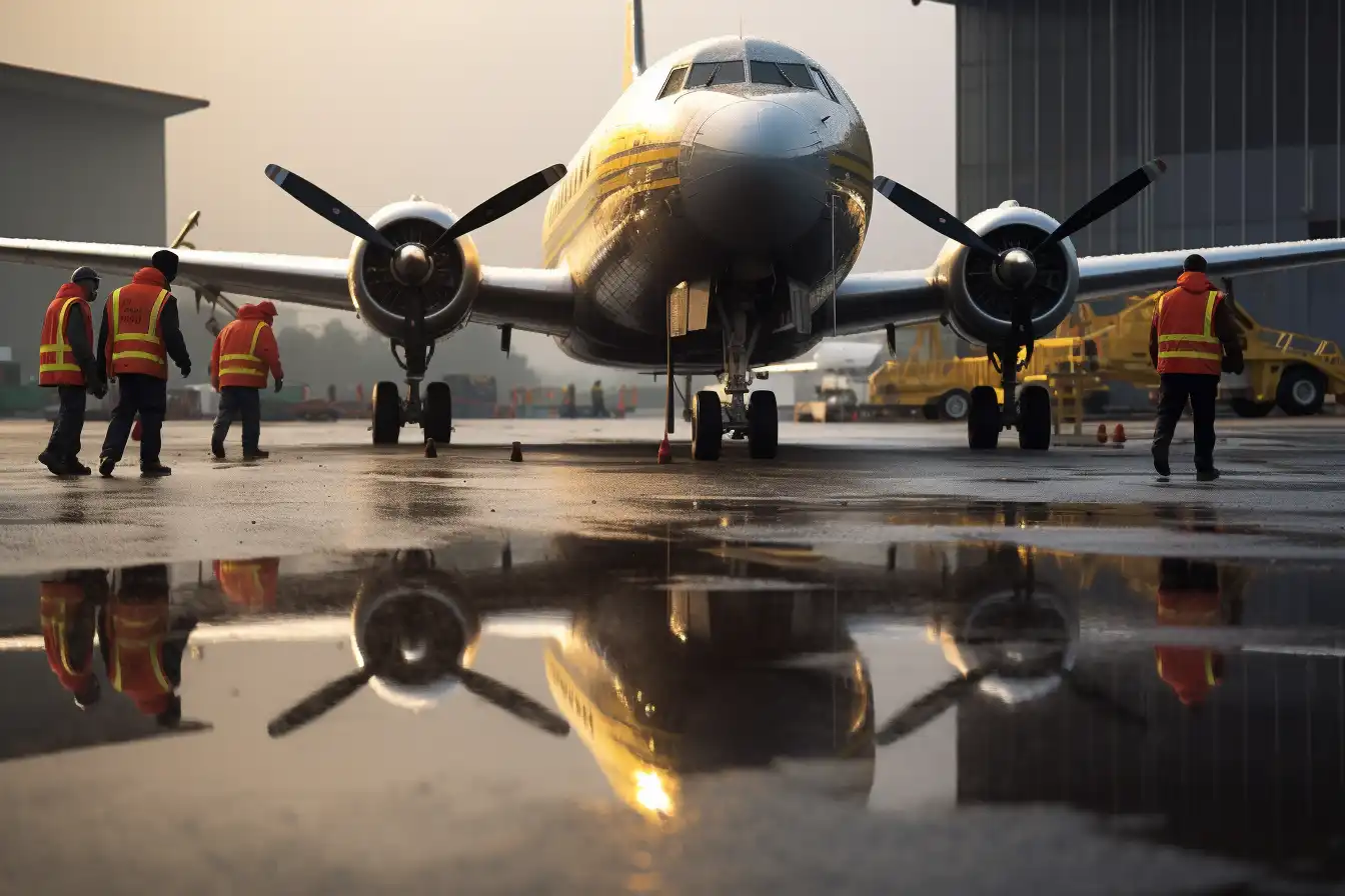 Equipo de Tierra y Avión de Hélice en el Aeropuerto de Lisboa