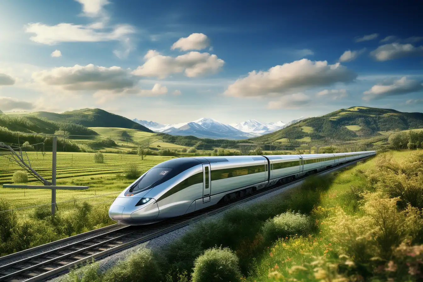 Modern High-Speed Train in Portugal (Close-Up)