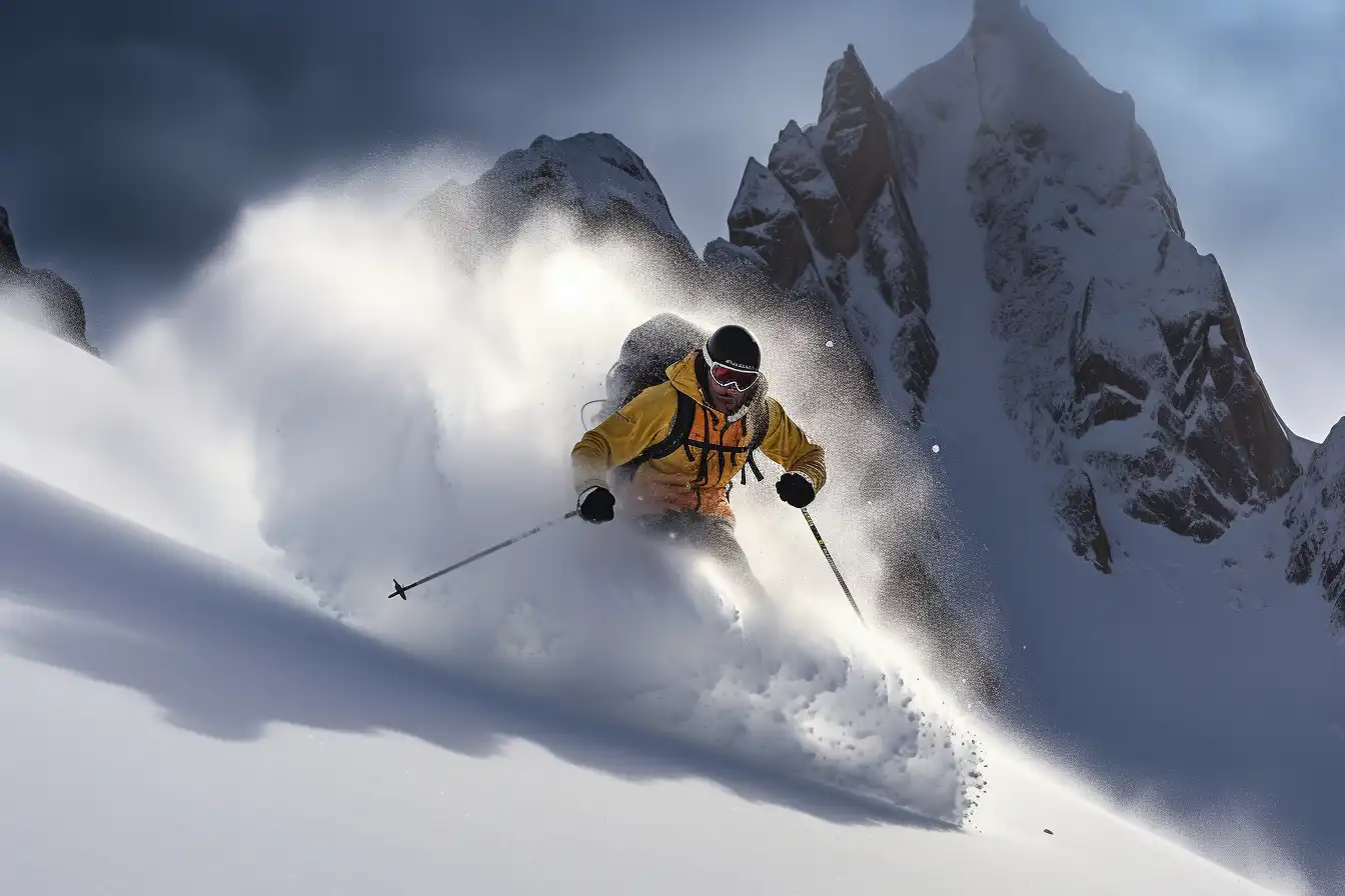Skier Downhill on Taos Mountain